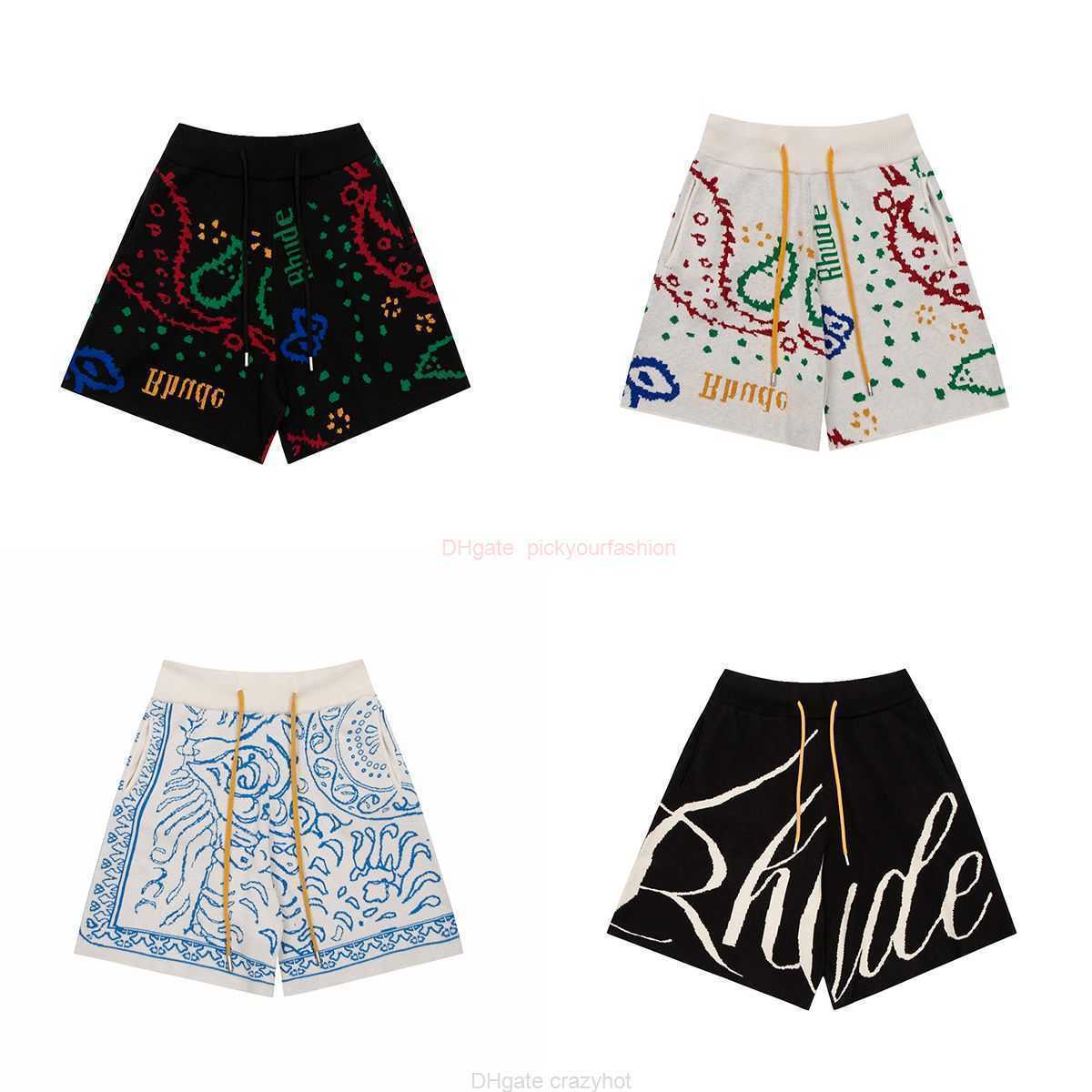

Designer Short Fashion Casual Clothing Beach shorts 2023 New Rhude Knitted Cashew Flower Jacquard Letter High Quality Loose Fashion Casual Shorts for Men Women Jogg, Off white wy rh05