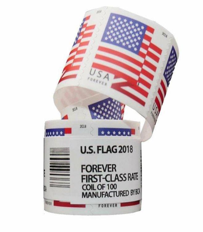 

Forever US Flags Roll of 100 Envelopes Letters Postcard Office Mail Supplies8718649, Green