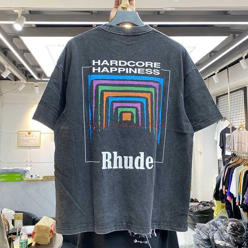 

Designer Fashion Clothing Tees Tshirt Ins Super Fire Summer New Rhude Short Sleeve Cigarette Box Square Array Abstract Color Tunnel Printing Loose Casual Tshirt Cot, Dark gray