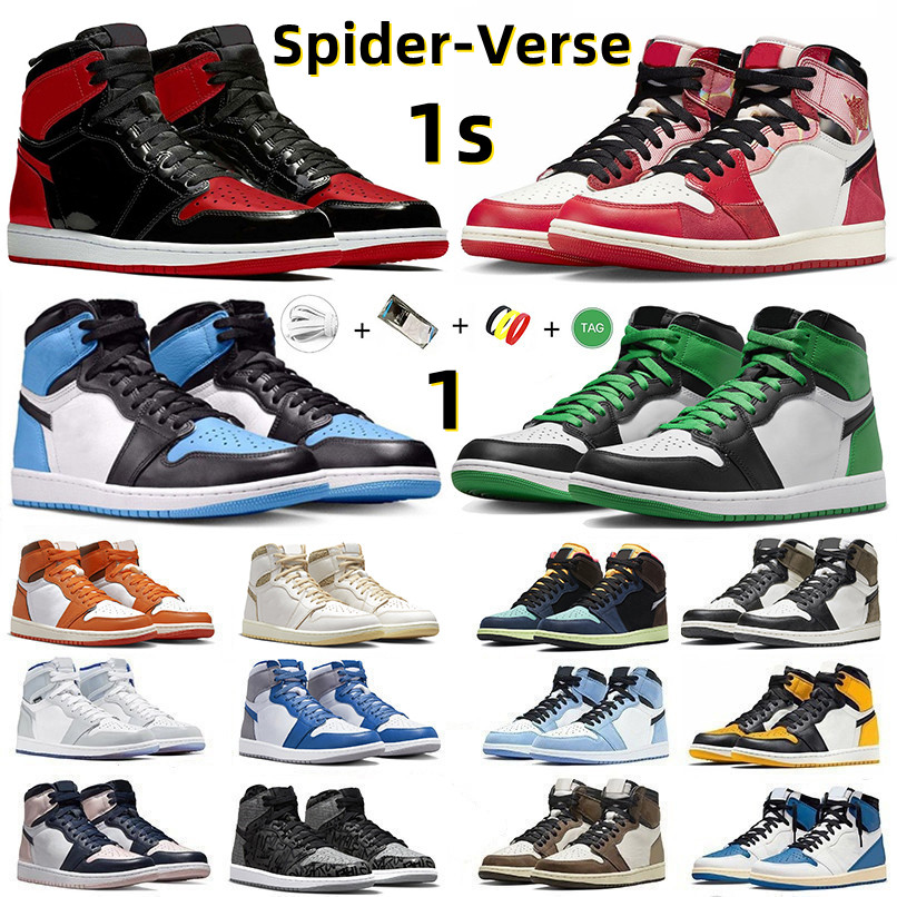 

jumpman 1s Spider-Verse mens basketball shoes Craft Sail Patent Bred UNC Toe True Blue Lucky Green Dark Mocha Palomino Royal Dark Mocha women men sports sneakers 36-47, 26
