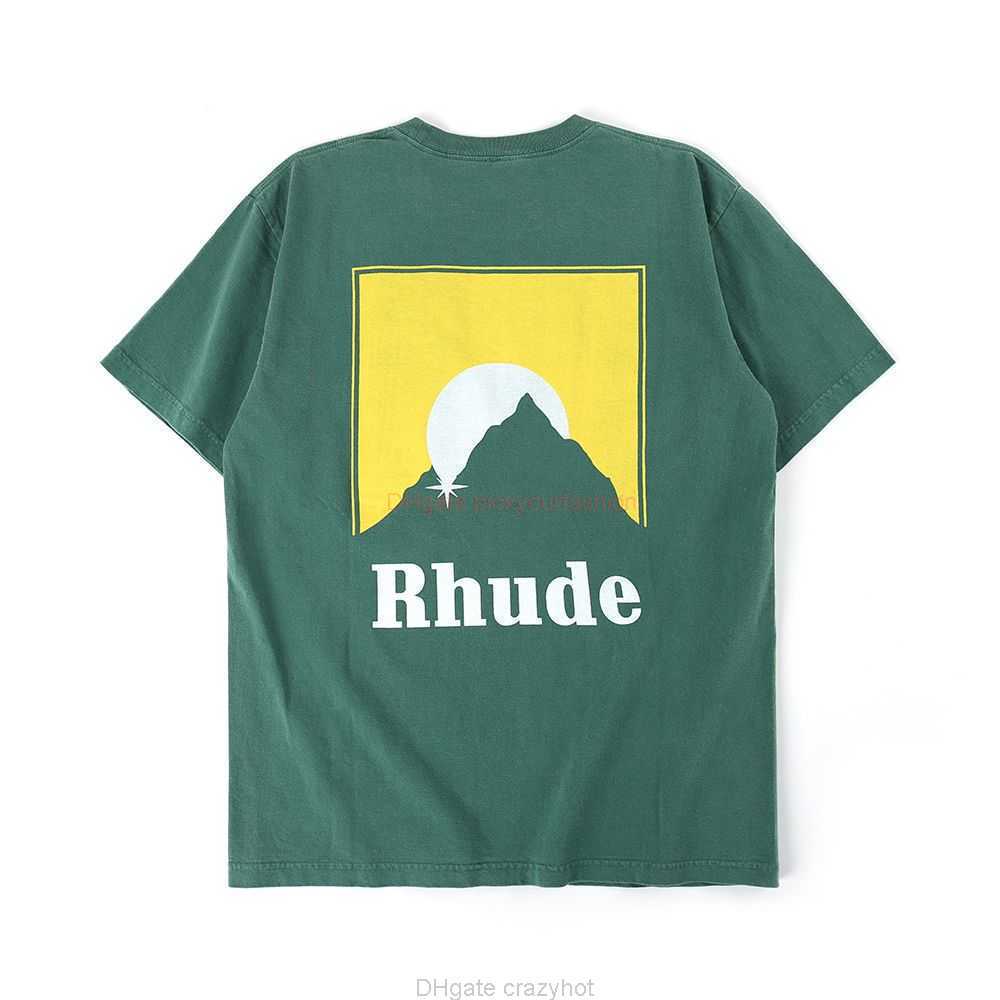 

Designer Fashion Clothing Tees Tshirt Rhude Sunset Afterglow Printing Washed Old High Quality Cotton Loose Short Sleeve Tshirt for Men Women Youth Cotton Streetwea, Green fgss