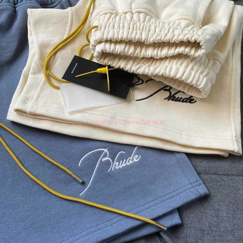 

Designer Short Fashion Casual Clothing Beach shorts Rhude Embroidery Drawstring Shorts Summer Mens Womens Pure Cotton Fashion Brand Large Straight Thin Quarter Pa, Black