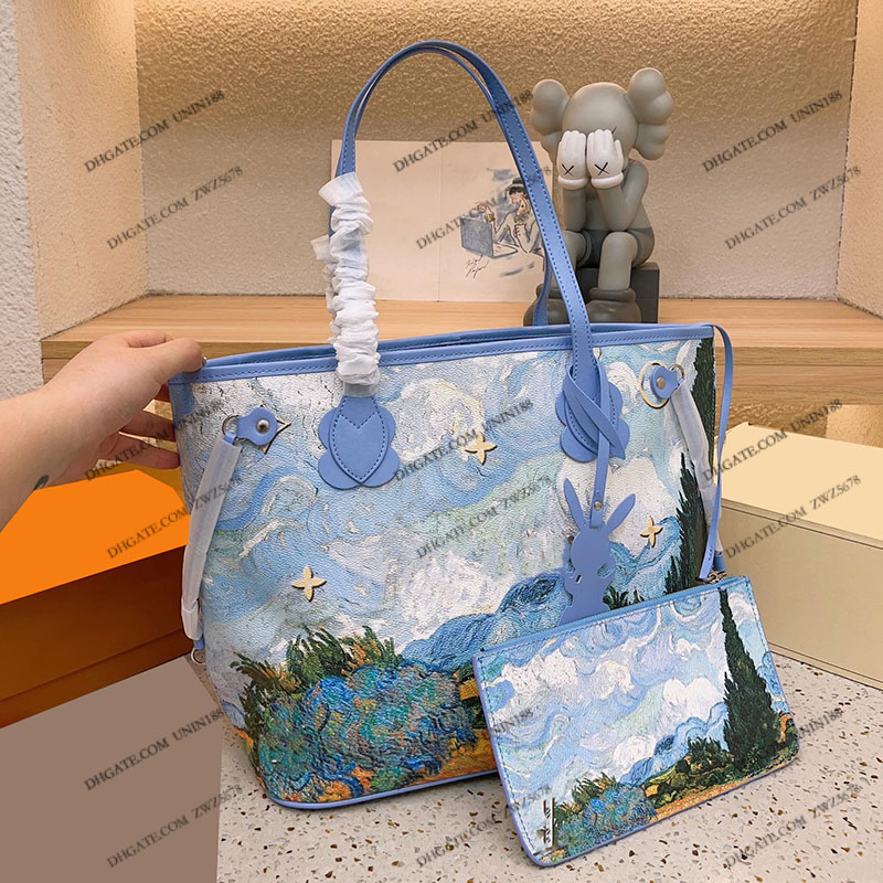 

23ss Women Luxurys Designer Totes Bags Handbag Graffiti Shoulder Bags Ladies Handbags With Coin Bag Original Dust Bag Messenger Bag Pouch Purse 33cm, Blue