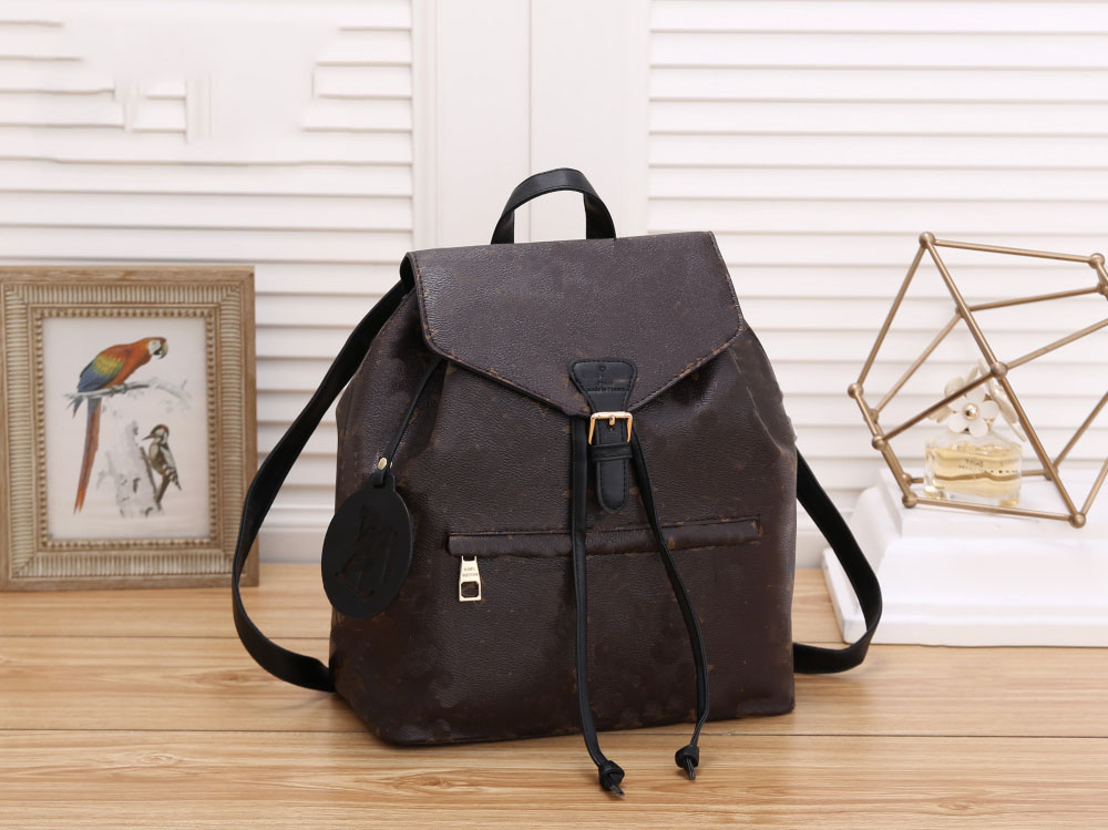 

Fashion women Designer Bag Backpack High Quality Leather GM size Girl bookbag Rucksack Womens Handbag Famous luxury printed Grid Back packs, Black flower