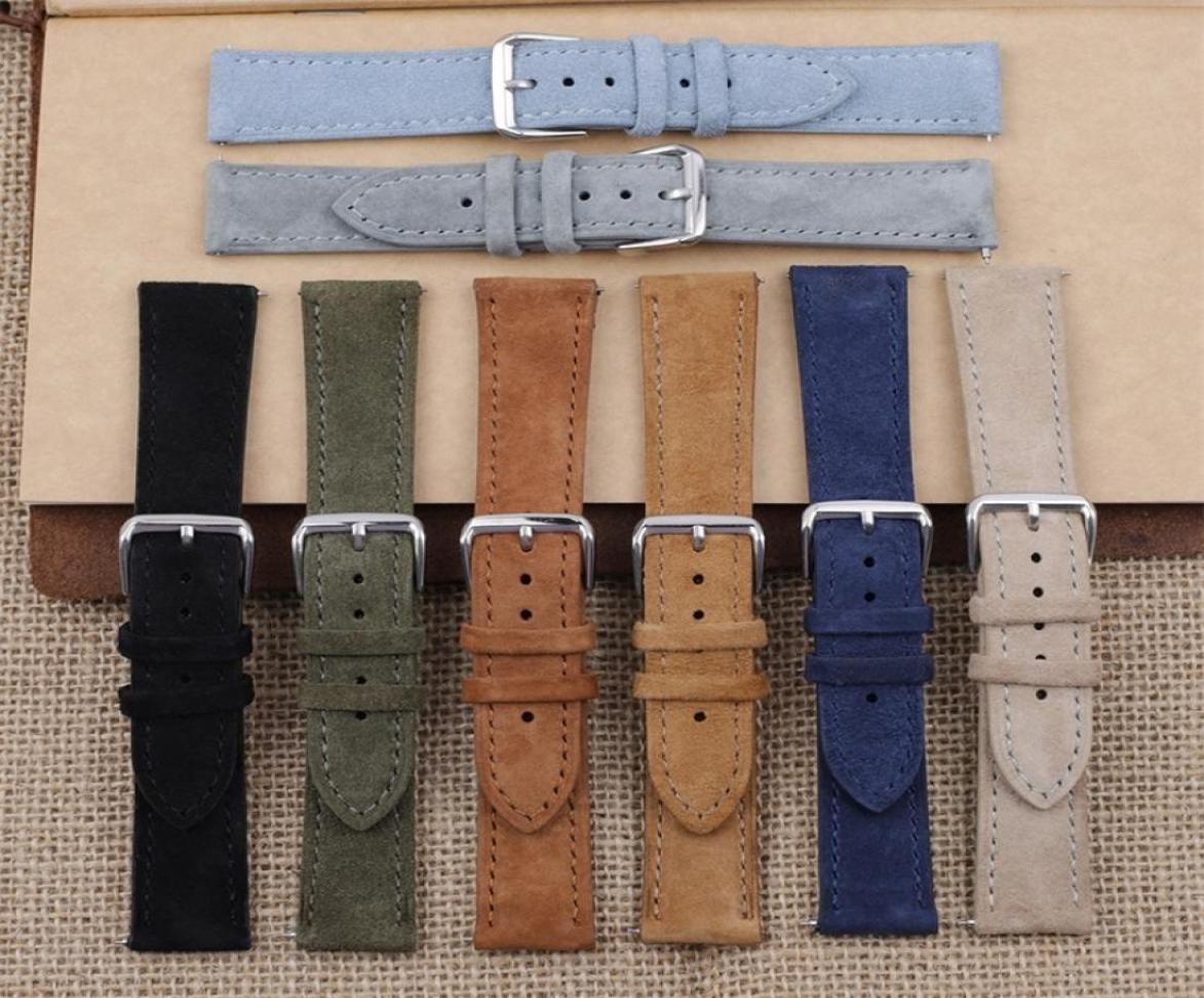 

Soft Suede Leather Watch Band 18mm 19mm 20mm 22mm 24mm Blue Brown Watch Straps Stainless Steel Buckle Watch Accessories 2205074666636