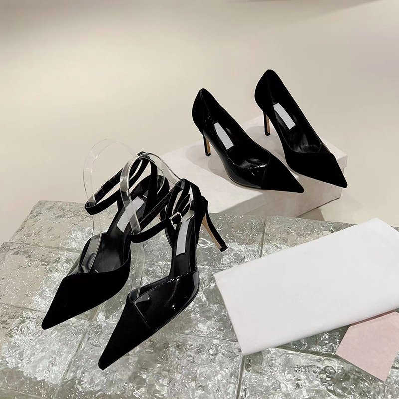 

Designer high heels Luxury brand women's sheepskin patent leather splicing modern elegant heel height 9cm banquet dress wedding shoes Sandals Comfortable and slim