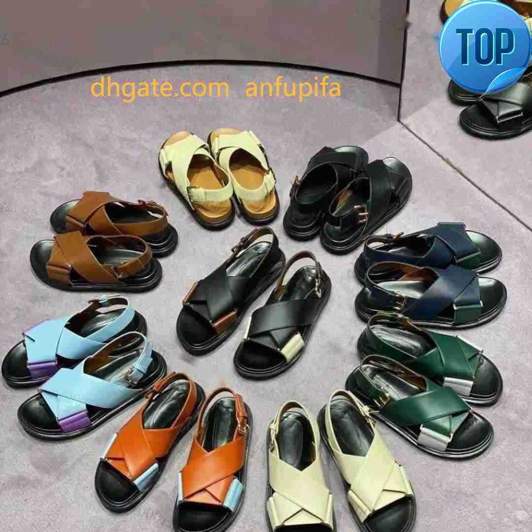 

High quality fussbett Marni sandals womens Mary Jane sandal designer classic casual shoes leather denim sandal Lacing thick bottom heightening sneakers