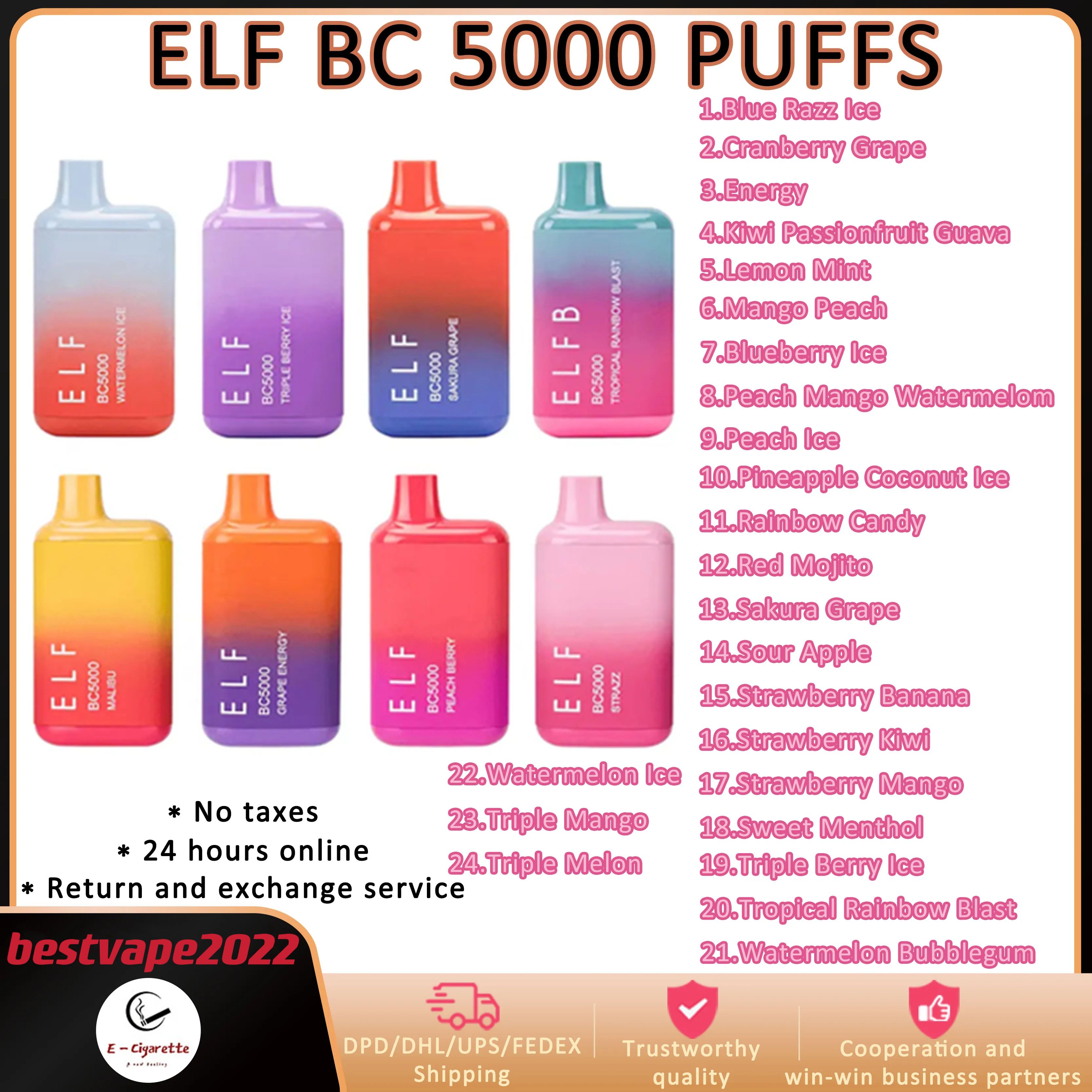 

Original Code Elf BC Ultra 5000 Puffs E cigarettes Disposable Vape Pen 13ml Dual Mesh Coil Cartridge Pods 650mAh Rechargeable Battery