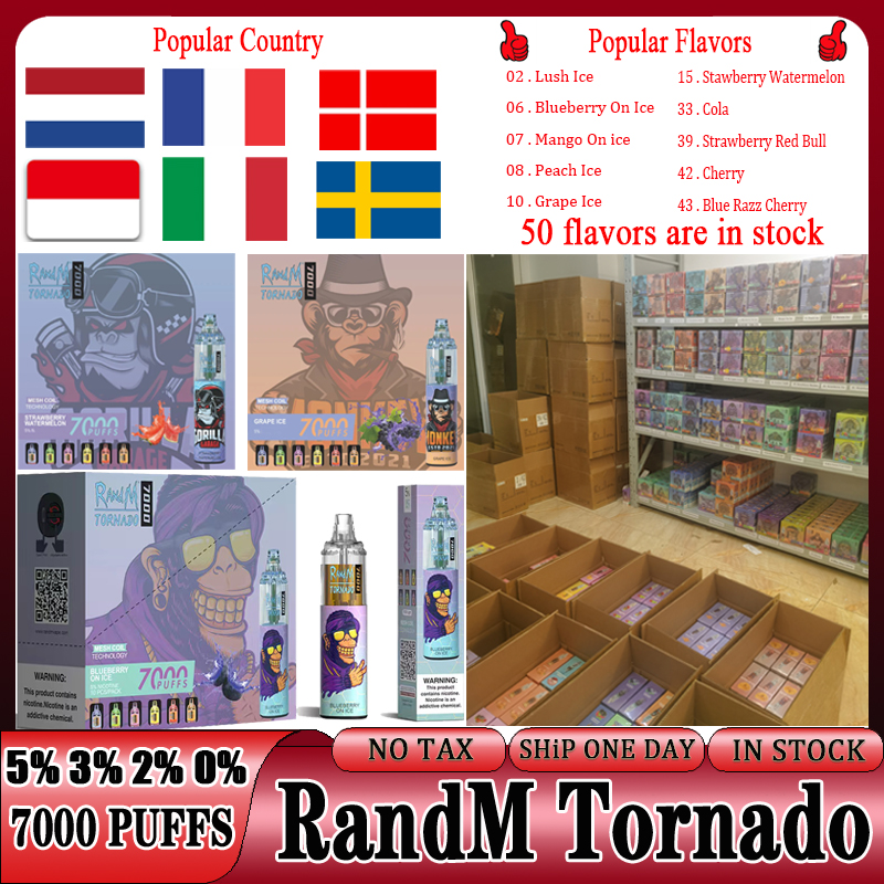 

Original RandM Tornado 7000 Puffs 7K Disposable Vape Pen Puff 7000 Electronic Cigarettes 14ml Pod Mesh Coil 6 RGB Rechargeable Air-adjustable 0% 2% 3% 5% Device Vaporizer