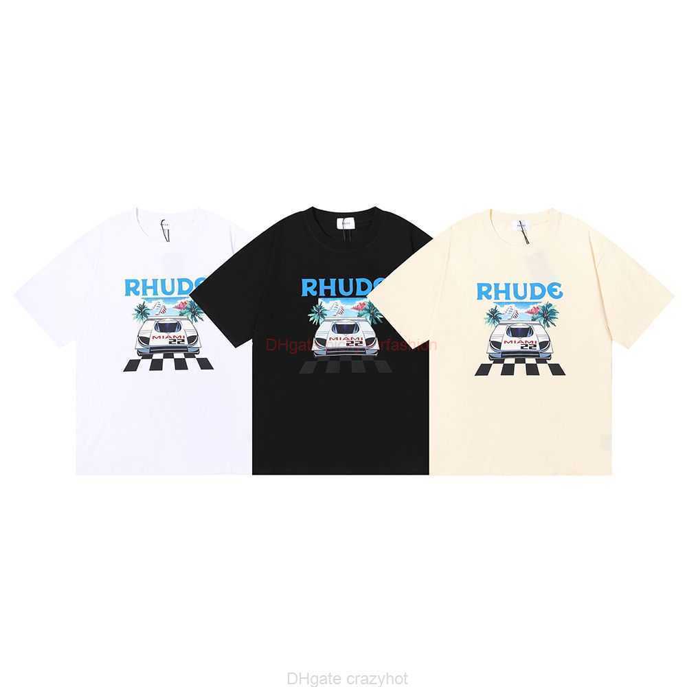 

Designer Fashion Clothing Tees Tshirt 2022ss American Fashion Brand Rhude Formula F1 Racing Miami Station Limited Print Short Sleeve Tshirt for Men Women Cotton Str, White 5027