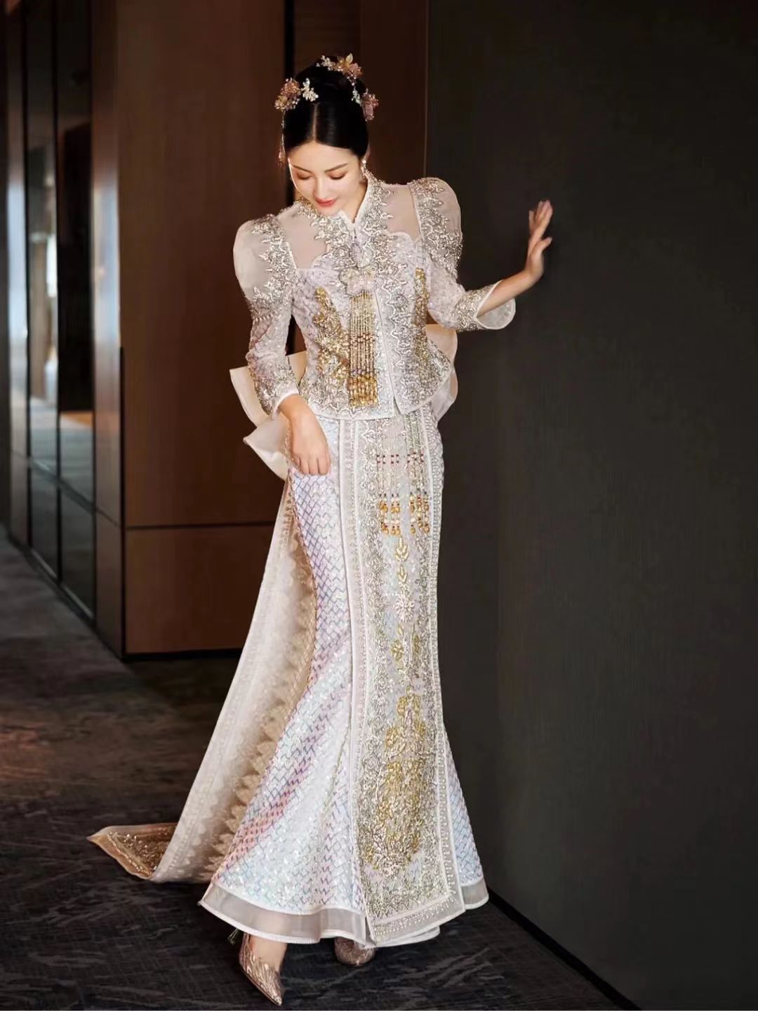 

Embroidered Kimono Bride Spring 2023 New White Moonlight Chinese Bow Fishtail Tug Dress Wedding Dress