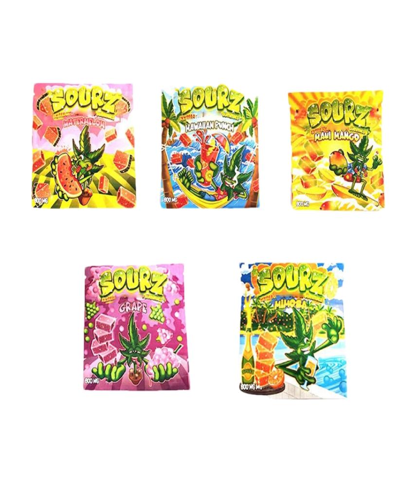 

EMPTY SOURZ 600mg Gummmies Packaging Bags empty edible package bag smell proof resealable zipper pouch packages candy mylar baggie6121216
