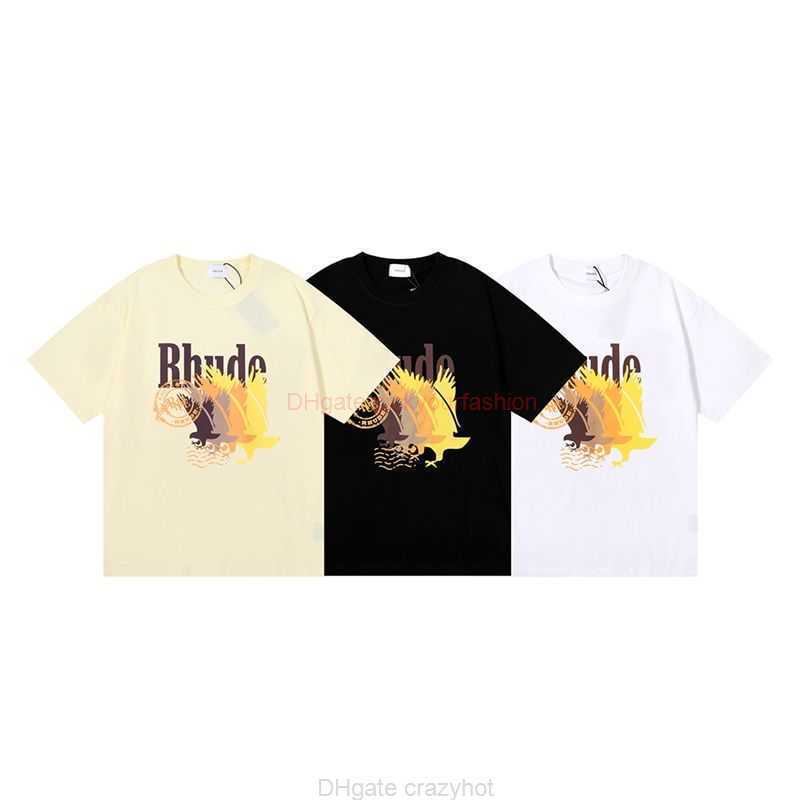 

Designer Fashion Clothing Tees Tshirt Rhude Summer New Gradient Color Pattern Printing Loose Casual Men Women Short Sleeve High Street Couple Round Neck Tshirt Tren