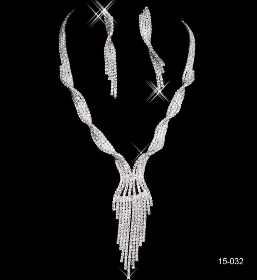 

15032 Cheap Luxury Elegant Wedding Bridal Rhinestone Jewelry Necklace Crystals Earring Set Party Jewelry for Party Bride7133529