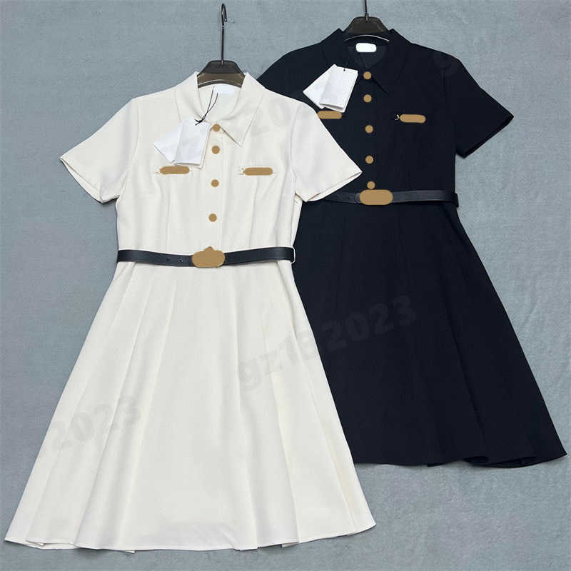 Designer Robes Lady Robe De Bal Revers Contraste Poche Lettre Brodé Robes Plissées De Luxe Femmes Robes D'été Pour Femme