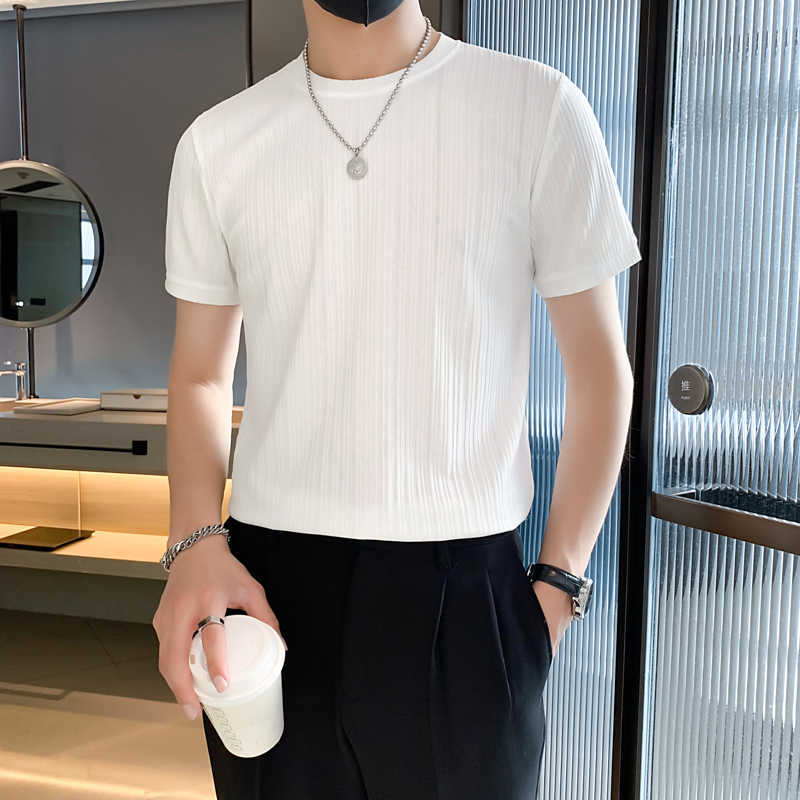 

Summer Thin Men's Short Sleeve T-shirt Slim Fit Quick Drying Bottom Shirt Casual Stripe Ice Feel Men's Top 5FI85, Lr black t542 short sleeve