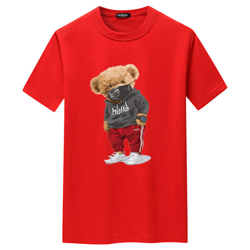 

Men's t Shirts Sports Mask Bear Print Short-sleeved T-shirt Male Half-sleeved Summer Casual Oversized Men ShirtG2SB, Black