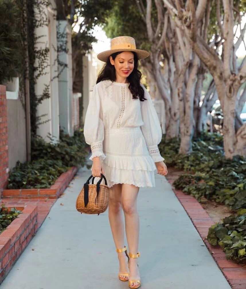 Autumn Hollow Out Hole Spiced Lace Ruffles Hem Long Sleeve Short Dress White Women Slim Waist Fishtail Dresses Vestido-image-870994505