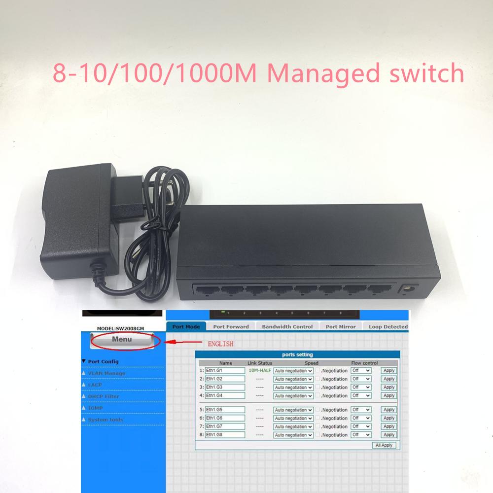 

Switches 8port 1000M managed switch VLAN/DHCP/LACP/IGMP Ethernet switch 10/100/1000Mbps Ethernet Switch 192.168.1.1 gateway HUB switch