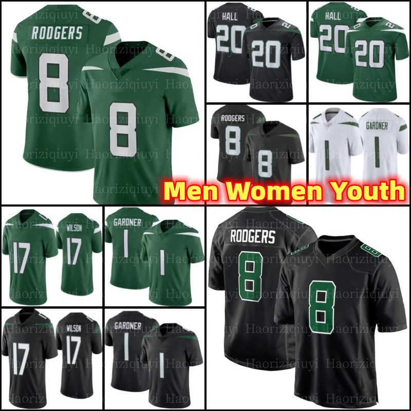 

8 Aaron Rodgers New Jersey 1 York Zach Garrett Wilson Jetes Football Sauce Gardner Elijah Moore Jermaine Johnson II Breece Hall Lazard Quinnen Williams, Men jersey