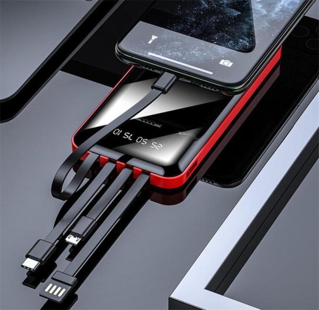 

20000mah Power Bank Built in 4 Cables Full Screen cell Phone Charger with Micro USB Type C Cable E16323254