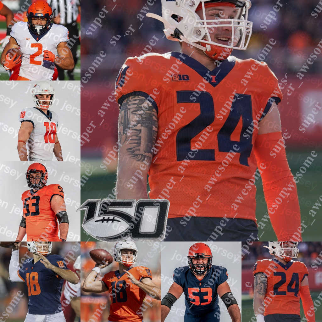 

Football Jerseys NCAA Illinois Football Jersey Chase Hayden Donny Navarro Jartavius Martin Jake Hansen Kerby Joseph Devon Witherspoon Roderick Perry II Seth Colem, Orange-150th