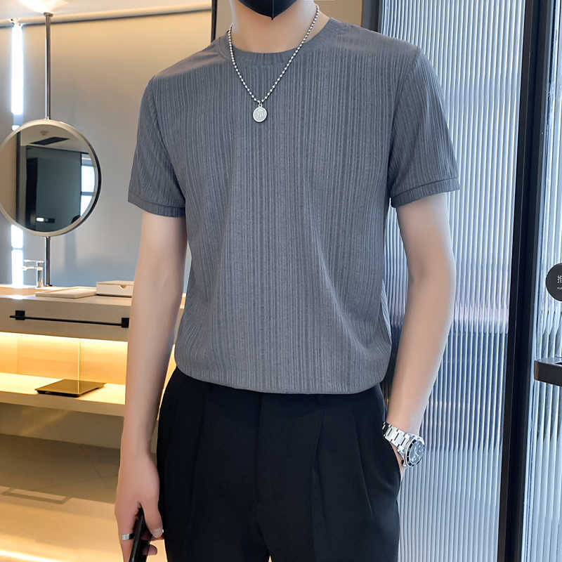 

Summer Thin Men's Short Sleeve T-shirt Slim Fit Quick Drying Bottom Shirt Casual Stripe Ice Feel Men's Top, Lr black t542 short sleeve