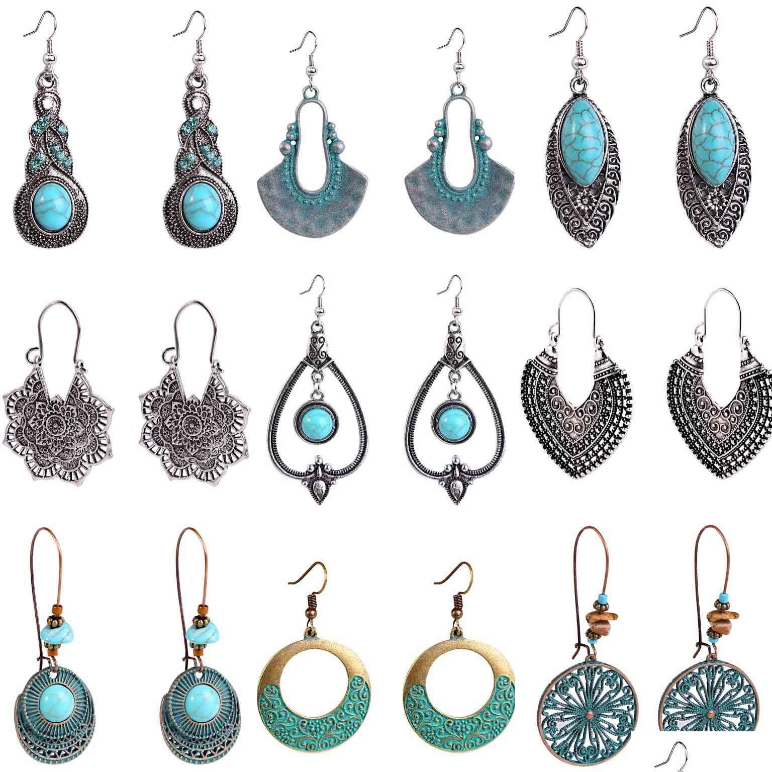 

Charm Bohemian Turquoise Earrings European And American Ethnic Style Retro Mixed Gc132 Drop Delivery Jewelry Dhyvj