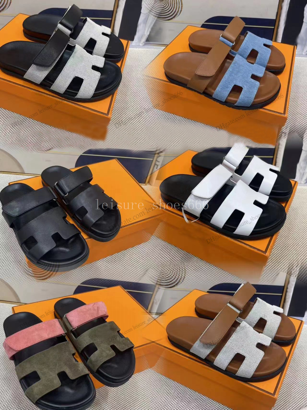 

Designer Chypre Slippers Beach Classic Flat Sandals Luxury Summer Lady Leather Flip Flops Men Women Slides Size 35-44 With Box, Brown