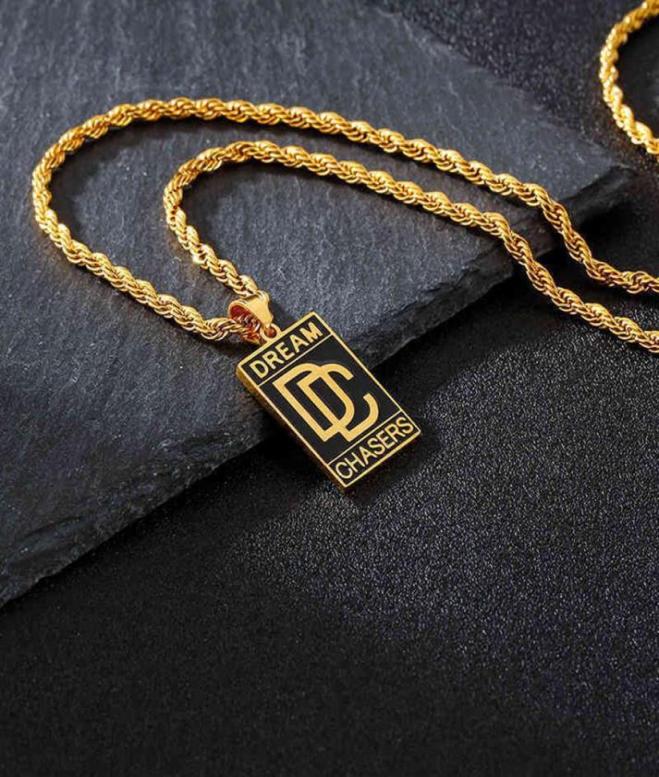 

Gold Dream Chasers pendant cuban chain hip hop necklace for men and women230c2272684