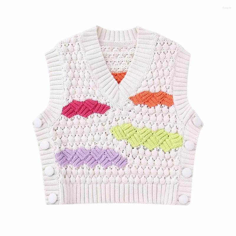 

Women' Tanks COS LRIS 2023 Spring Women' Clothing V-neck Button Decoration Contrast Color Hollow Knitted Vest Female 3859011, White