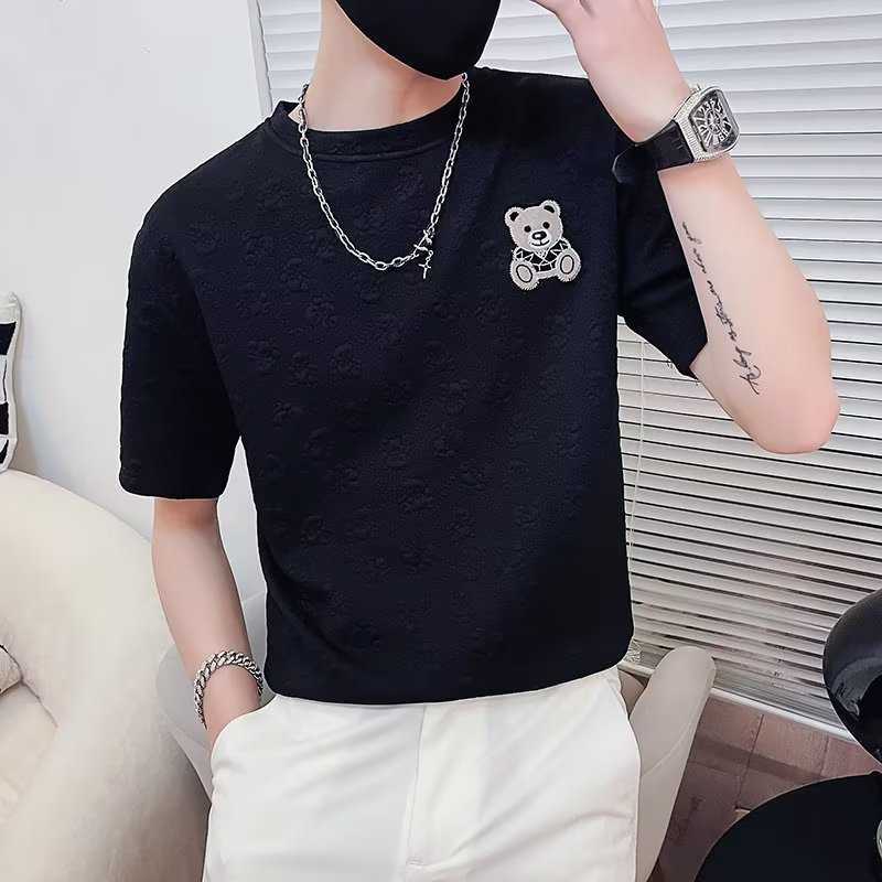 

Trendy Brand Short Sleeved Men's High-end Summer Thin Round Neck T-shirt with High-end Design, Half Sleeved Coffee Color Fashion T-shirt 10YTLU, Black5