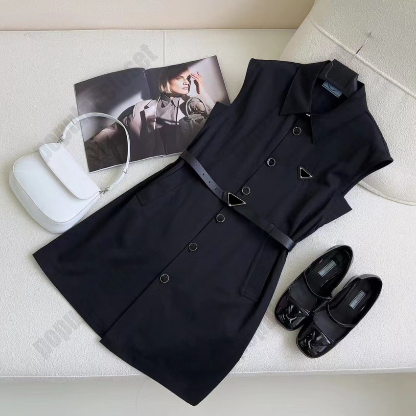 womens suits single letter buttons blouse soft cotton linen shirt temperament clothes mid-length dress with belt SML-image-873723379