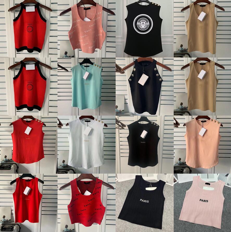 

23SS Womens Tanks Balman Camis Tees Knitted Vest Women Clothing Tank Top Bra Metal Button Sleeveless Balmain, 30