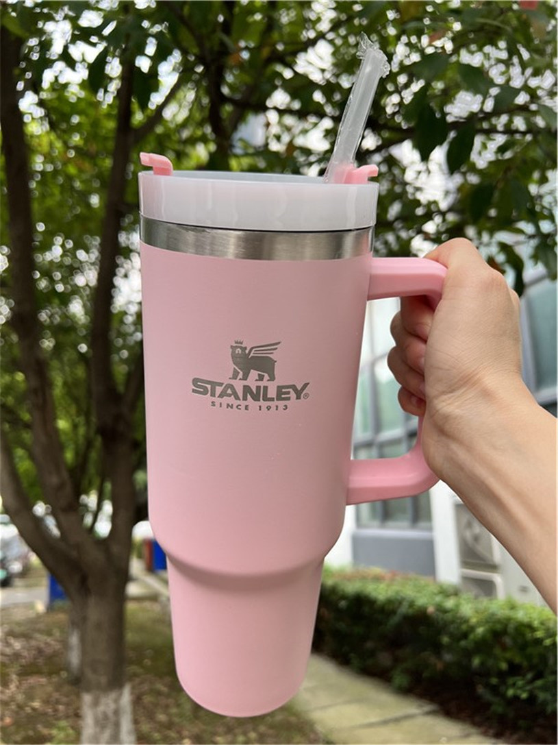 Tasses Stanley de 40 oz avec couvercle blanc avec logo Bouteilles d'eau thermos en acier inoxydable Tasses de voiture isolées avec couvercle à po