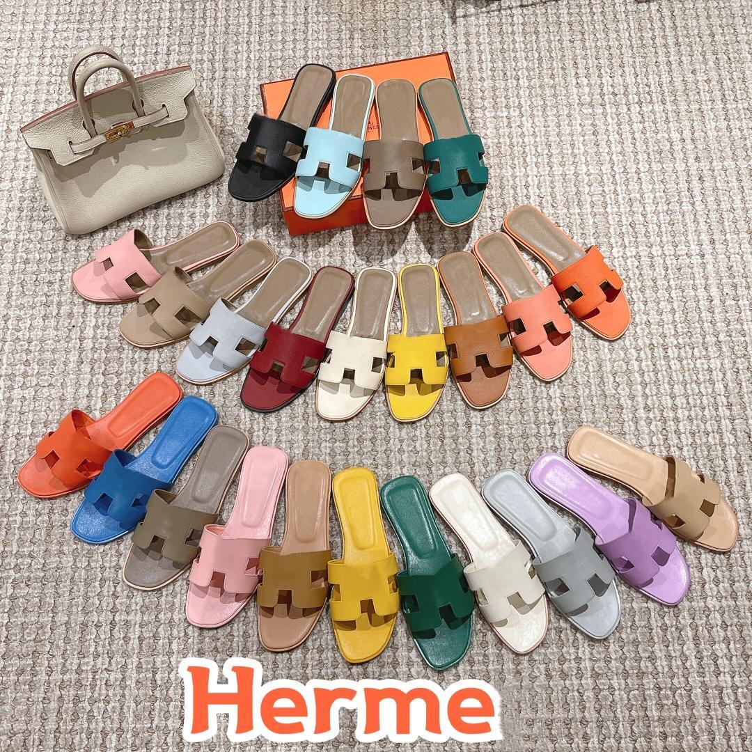 

Ladies Sandals Summer Flats Slippers Luxury Designer Leather Fashion Beach Shoes H Letter Slippers 35-42, 16