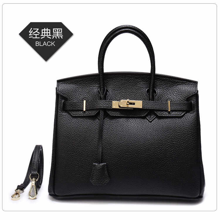 

Tote Birkin Genuine Leather The same lychee pattern bag leather women's bag new single shoulder diagonal handbag leather women's bag with logo, Black-35cm