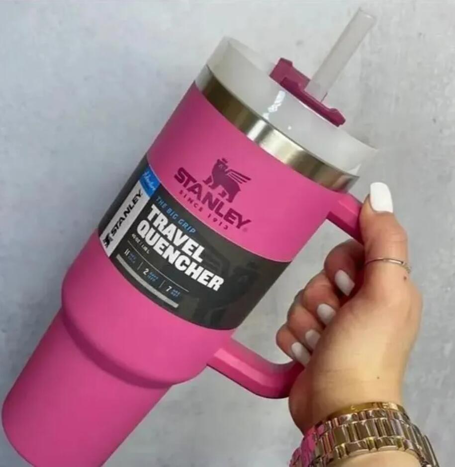 

With Logo Hot Pink Stanley Cups 40oz Mug Tumbler With Handle Insulated Tumblers Frosted Lids Straw Stainless Steel Coffee Termos Cup ready to ship in 24H GJ0616599, Clear