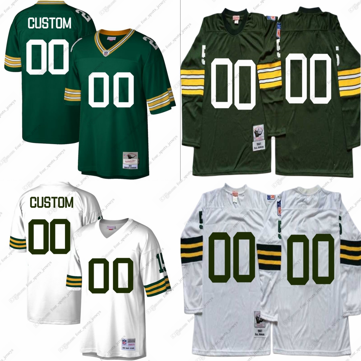 

Custom 99 NCAA 75th Vintage Football Jerseys Retro Aaron Rodgers Brett Favre Forrest Gregg Don Hutson Willie Wood Paul Hornung Bart Starr Woodson Ray Nitschke White, Same as picture