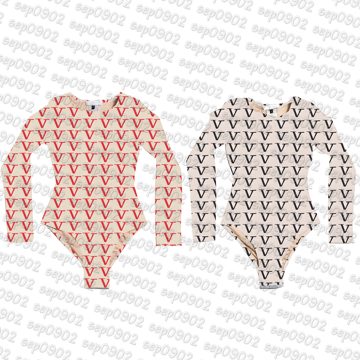 

Letters Printed Bathing Suit Women Long Sleeve Swimwear One Piece Swimsuit Designer Summer Beachwear