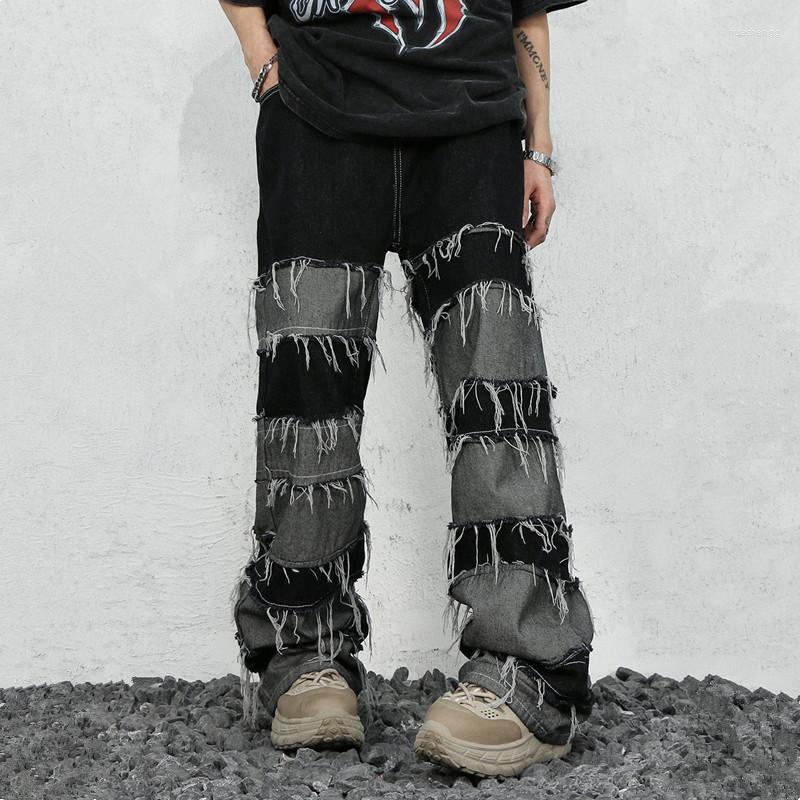

Men' Jeans 2023 Ropa Grunge Y2K Streetwear Stacked Baggy Pants Men Clothing Patchwork Straight Loose Long Trousers Vetements Homme, Vintage blue