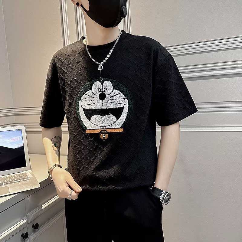 

Trendy Brand Short Sleeved Men's High-end Summer Thin Round Neck T-shirt with High-end Design, Half Sleeved Coffee Color Fashion T-shirt 19GUON, White (big bear)