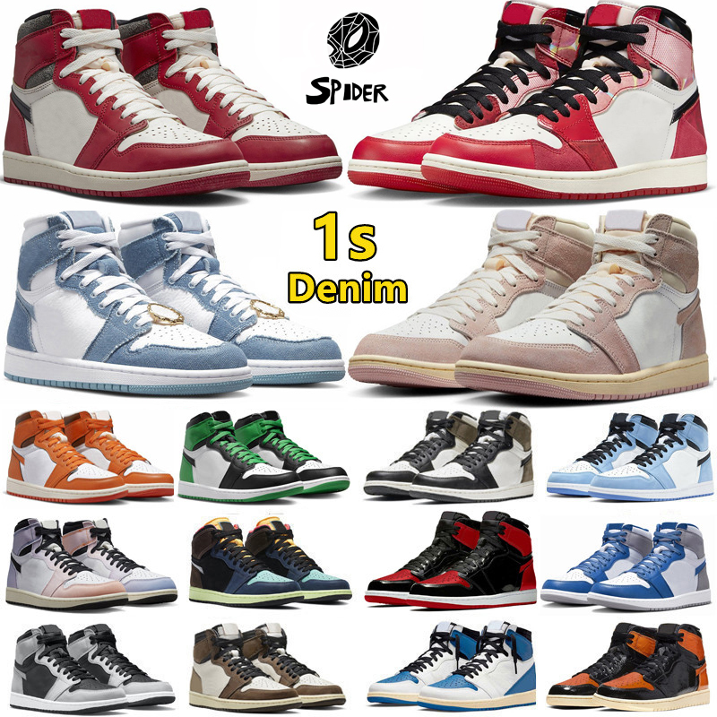 

Jumpman 1 1s Mens Basketball Shoes Spider-Verse Bred Patent StarFish Lost Found University Blue Denim UNC TOE Lucky Green Men Women Sports Sneakers SpiderVerse 36-47, Color#12