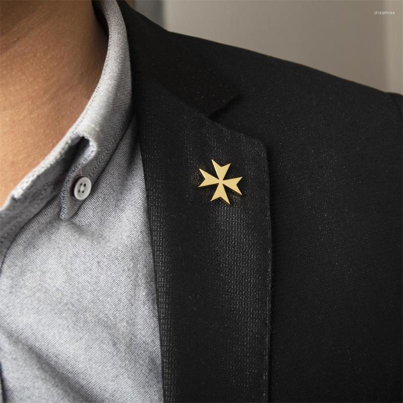 

Brooches Fashion Malta Brooch For Dad Men's Stainless Steel Cross Clasp Pin Badges Shirt Collar Groom Wedding Jewelry