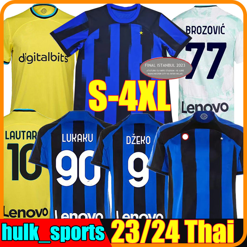 

LUKAKU soccer jerseys 22/23/24 Final BARELLA VIDAL LAUTARO INTERS DZEKO CORREA AWAY THIRD MILANS TOPs football shirts 2023 2024 BROZOVIC GOSENS men kids kit sets, Guomi 22-23 third