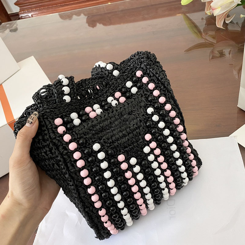 

Designer Hot Summer Bag Luxury Handbag Beach Straw Bags Woman Crochet Tote Bag Shopping Purse Wallet Totes Shoulder Handbags Triangle Top Quality Size 20x22 cm, Pink