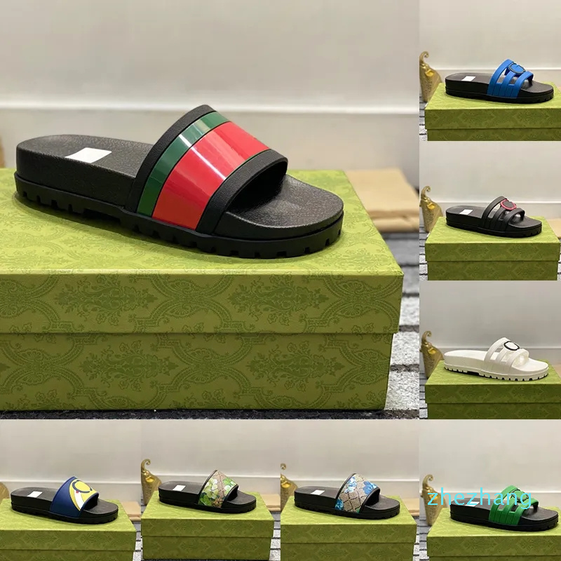 

2023-Designer Slippers For Men Sandals Flat Gear Rubber Slides Green Striped claquette Fashion Luxury Ladies Summer Beach Shoes, 38