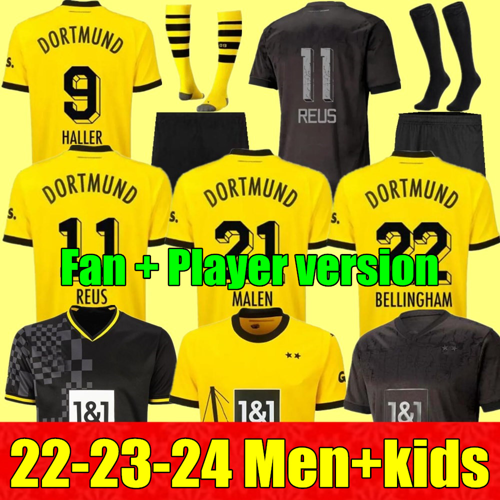 

HALLER soccer jerseys 22 23 24 football shirt REUS REYNA DORTMUND NEONGELB BELLINGHAM HUMMELS BRANDT WITSEL men kids kit maillot de foot 2023 2024 All black special, 23/24 adult home+league patch