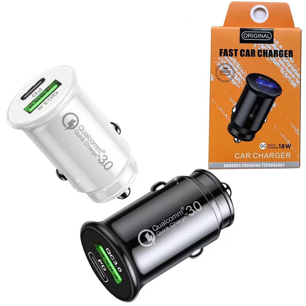 

PD 18W Car charger QC3.0 TYPE C fast charge 3.1A Dual USB C iPhone Charger for iPhone 14 13 Pro Max Samsung Xiaomi Quick Charging Phone adapter QC 3.0 with Retail Box