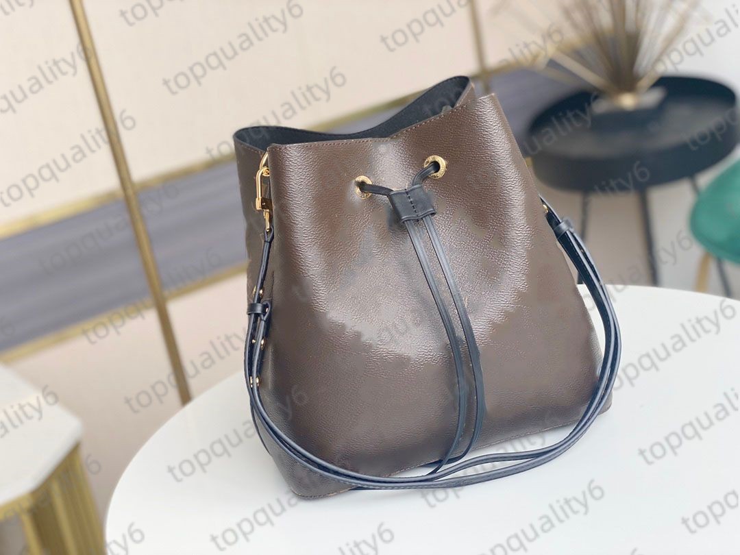 

Hot fashion luxury designer Women classic bucket bag shoulder bag top leather Brand Letter Leather Shoulder crossbody bag, Gold